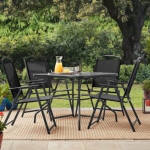 5-Piece Steel Outdoor Patio Dining Set, Black