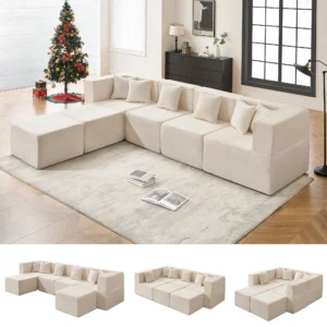 130" Oversized Modular Sectional Sofa for Living Room,Beige